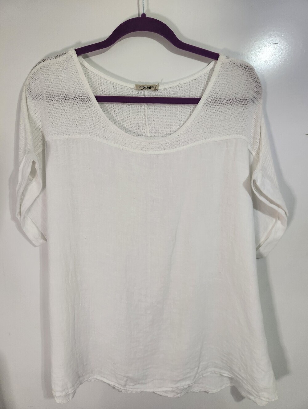 Linen Blend White Scoop Neck Women’s Top - Lightweight Casual, Size 2x